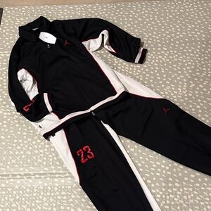 Jordan Black and White Joggers with Red Accents